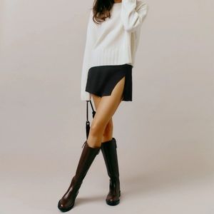 Reformation Margot Mini Skirt Side Slit Chestnut